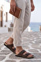 Lasola Double Buckle Adjustable Suede Textured Brown Men's and Women's Slippers - Both Stitched and Adhesive - 5
