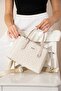 Women's Hand and Shoulder Bag with Logo, Multi-Compartment, Zippered, Stylish, Off-White - 2