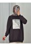 Akınay Printed and Embroidered Stitching Detail Sweatshirt-Eu2683 Brown - 2