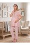 New Season Pink Buttoned Lace Detailed Short-Sleeved Special Design 100% Cotton Summer Maternity Pajama Set with Breastfeeding Feature - 4