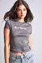 100% Cotton Fitted Crew Neck Printed Ribbed Short Sleeve Anthracite T-Shirt I3740Ax26Hs