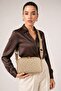 Women's Hand and Shoulder Bag with Multiple Compartments, Zipper, Logo, Cross Strap, Mink