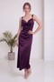 Women's Draped Collar Gold Detailed Maxi Length Satin Evening Dress Navy Blue, Plum - 5