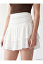 Özmarka New Season White Textured Layered Mini Skirt with Elastic Waist - 3