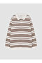 Gray Polo Collar Striped Boys' Sweatshirt