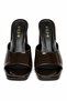 Women's Single Strap Thick Heeled Slippers Mule Square Toe Sandals - Sena - Brown Patent Leather - 3