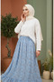 Elastic Waist Floral Patterned Skirt 0303-02 Ice Blue - 3