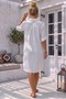 White Shirt Collar 3/4 Sleeve Buttoned Pocket Casual Muslin Oversize Woven Dress 97 65 - 8
