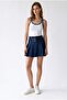 2191 Women's Double Buckle Pleated High Waist Denim Mini Skirt Navy Blue - 4