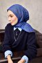 Cotton Polyester Soft Scarf Cobalt Blue Geometric Patterned Non-Slip Buckle 90X90 - 2