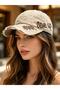 Unisex Beige Never Give up Embroidered Baseball Hat Adjustable Vintage Streetwear Sports Cap - 2