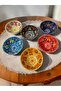 Decorative Tulip Flower Embroidered Ceramic Sauce Bowl - Snack Bowl - Breakfast Bowl 6 Pieces - 4