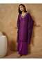 Purple Embroidered Kaftan And Wide Leg Pants Set