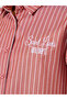 Red Back Embroidered Striped Oversized Shirt - 4