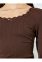 بلوزة محبوكة مضلعة بأكمام طويلة باللون البني - 4