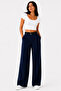 Women's Pearl Belted Palazzo Oversize Wide Cut Flowy Lycra Pants with Belt - 2