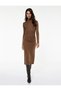 Long Sleeve High Neckline Draped Detail Slim Fit Midi Length Pencil Dress