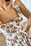 Brown Floral Patterned U-Neck Dress - 4