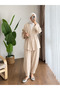 Women's Kimono Set with Tie-Waist Shalwar Cut Pants - Beige