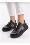 Women's Black Thick Sole Casual Sneaker Sports Shoes – Silver Detailed Lace-Up Casual Model - 3