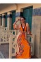 Orange Floral V-Neck Dress - 2
