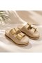 Cream Women's Platform Sole Slippers - Double Gold Buckle - 4