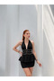 Women's Black Halter Neck Staple Detailed Peplum Mini Dress Dcf265 - 3