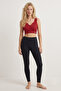 Women's Red Ribbed V-Neck Button Detailed Stretchy Crop Top / Bustier - 2