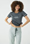 Floral Patterned Letter Print Short Sleeve Pajama Set with Double Leg and Hem Detail - 4