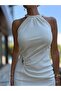 Ecru Side Buckle Halter Neck Dress - 7