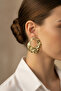Yellow Color Forged Textured Irregular Oval Shaped Women's Bijouterie Earrings - 2