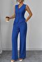 Women's Strappy Button-Front Blouse and Pants Linen Two-Piece Set