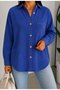 Women's Navy Blue Cotton Linen Single Pocket Bohemian Pinterest Oversize Shirt - 2