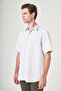 White-Beige Hard Collar Short Sleeve Pocketed Comfort Fit Cotton Shirt 1004260189 - 3