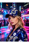 Women's Sequin Stone Embroidered Baseball Cap with Fox Figure and Floral Detail, Mesh Party Hat, Handcrafted - 3