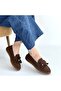 Boriy Premium Brown Leather Powder Suede Tasseled Ballerinas - 6