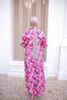 Fuchsia Half Buttoned Sleeves Layered Skirt Dress with Elastic Waist - 4