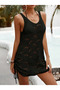   Women's Sleeveless Deep Oval V Detailed Two Side Gathered Knitwear Pareo - 2
