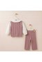 Girl's Knitwear Vest and Trousers Set with Cherry Collar Shirt, 3-Piece Set, Burgundy, 2-5 Years - 4