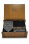 Rotating Gray Color Tie Set in Wooden Box |   Tie |   Pocket Handkerchief |   Cufflink |   Socks