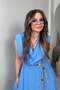 Double Breasted Sleeveless Straw Knitted Rope Detail Dress Blue - 5