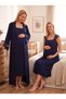 New Season Navy Blue Special Lace Detailed Straps 100% Cotton Breastfeeding-Friendly Design Maternity Dressing Gown Nightgown Set