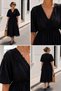 V-Neck Wrinkled Textured Midi Dress - 2