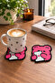 Pink Teddy Bear Coasters Set of 2 - Pvc Non-Slip Coasters Coffee Mug Tea Cup Coasters Table Protector - 7