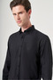 Black Buttoned Collar Oxford Slim Fit Cotton Shirt 1004265124 - 4