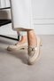 Women's Beige Metal Buckle Loafer Shoes Daily Comfortable Flat Sole Perforated Office Shoes - 3