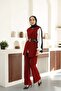 Belted Vest Trouser Set - Burgundy - 2