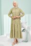 Khaki Half-Buttoned Skirt Layered Jacquard Dress - 3