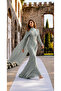 Stone Embellished Cape Detailed Special Evening Dress - 3