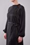 Oil Green Belt Detailed Edge Pattern Cupra Dress - 5